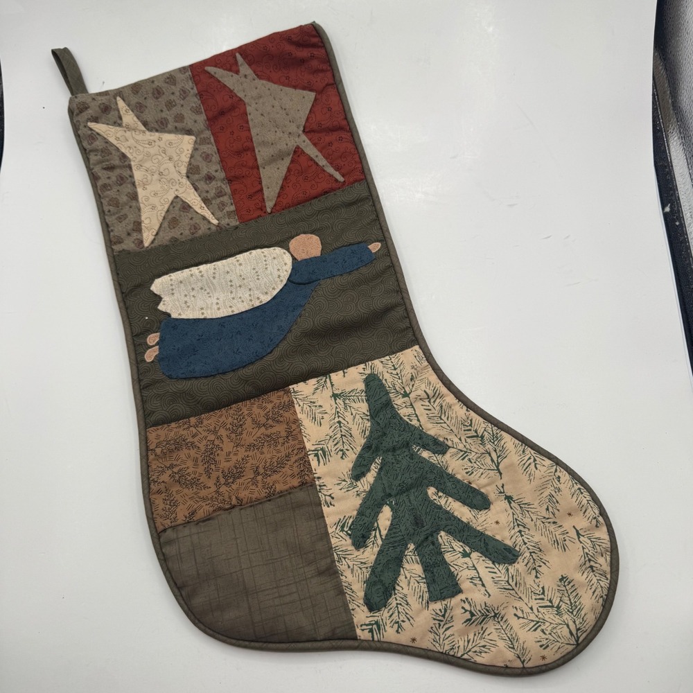 House of Hatten Gerry Kimmel Patchwork Christmas Stocking Angel Star Tree 22"